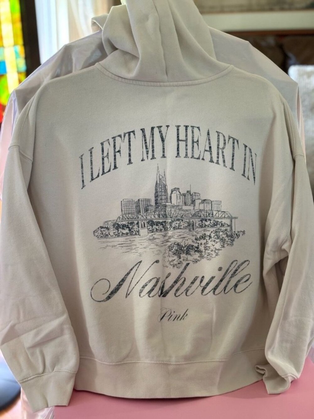 PINK Victoria’s Secret Cream Nashville Skyline Full Zip Hoodie M